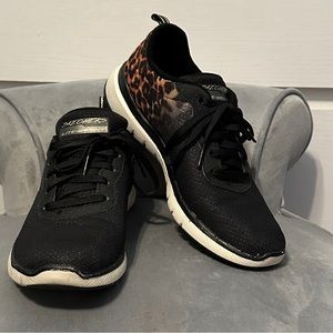 Skechers Flex Appeal 3 Leopard Path Shoes Womens Sz 7.5 Sneakers 13476 Black